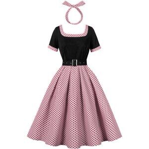 Vintage 1950s Dress Women's Polka Dot Swing Dress with Headband Retro